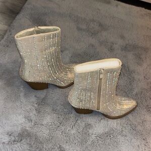 SHEIN Beige Ankle Boots with Rhinestone Stripes